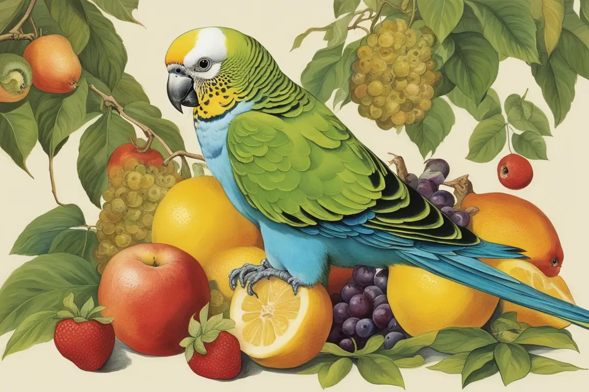 Parakeet eating fresh fruit