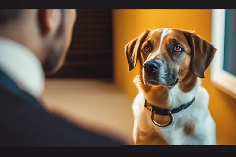 Dog making eye contact with a human