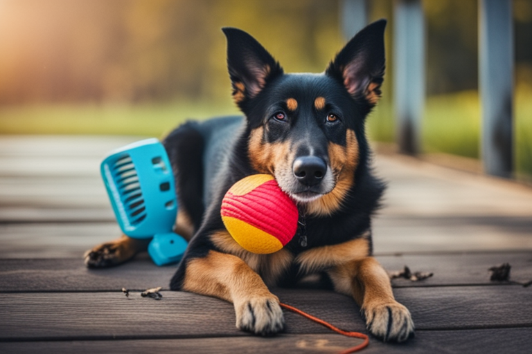 Image of a dog with a destroyed toy