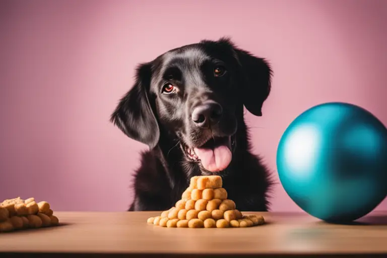 A dog receiving a treat as positive reinforcement