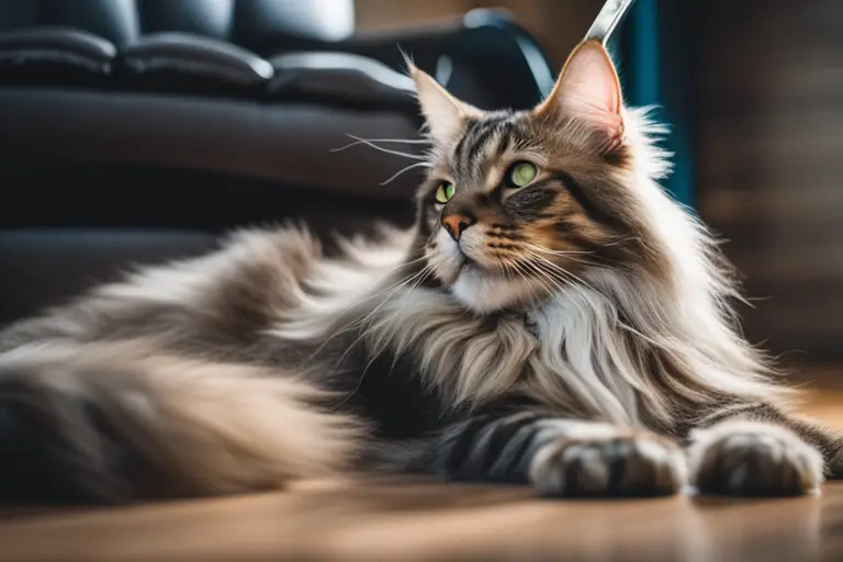 Image of a Maine Coon relaxing in an apartment