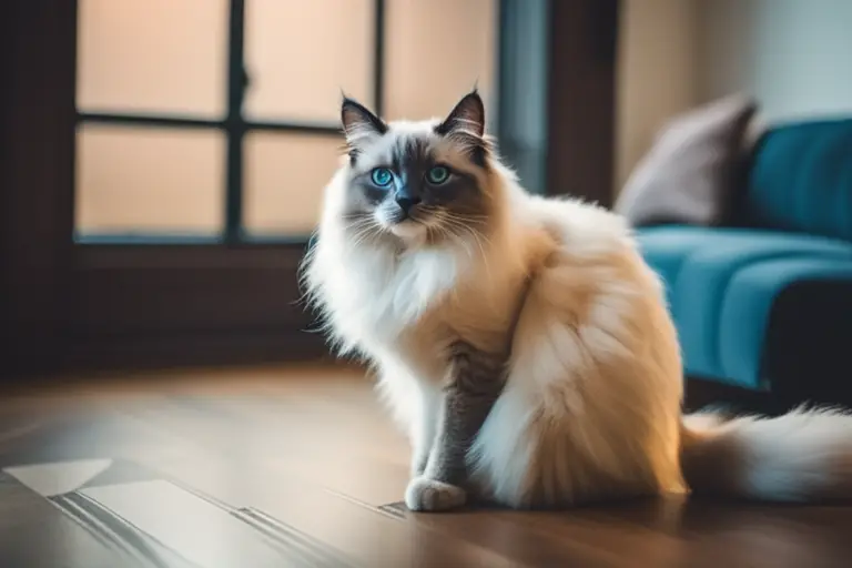 Image of a Ragdoll cat in an apartment setting