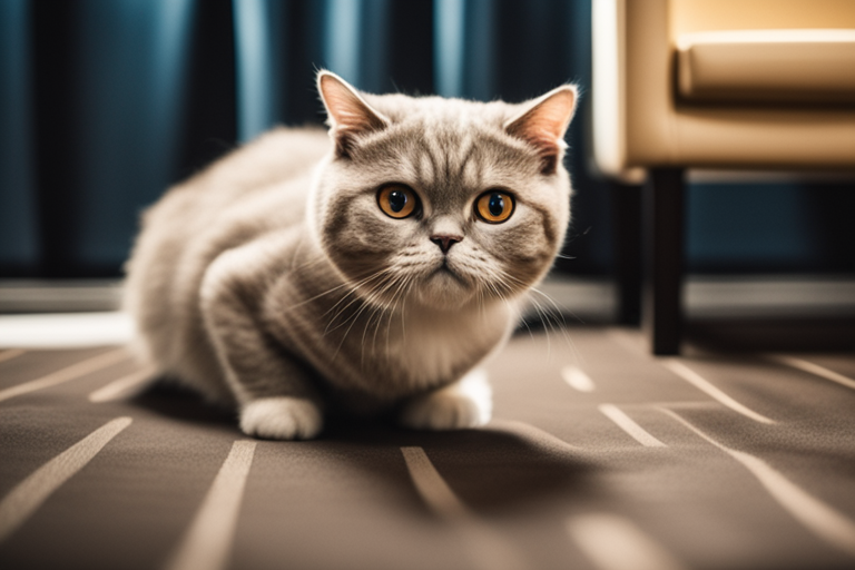 Image of a Scottish Fold cat playing in an apartment living space