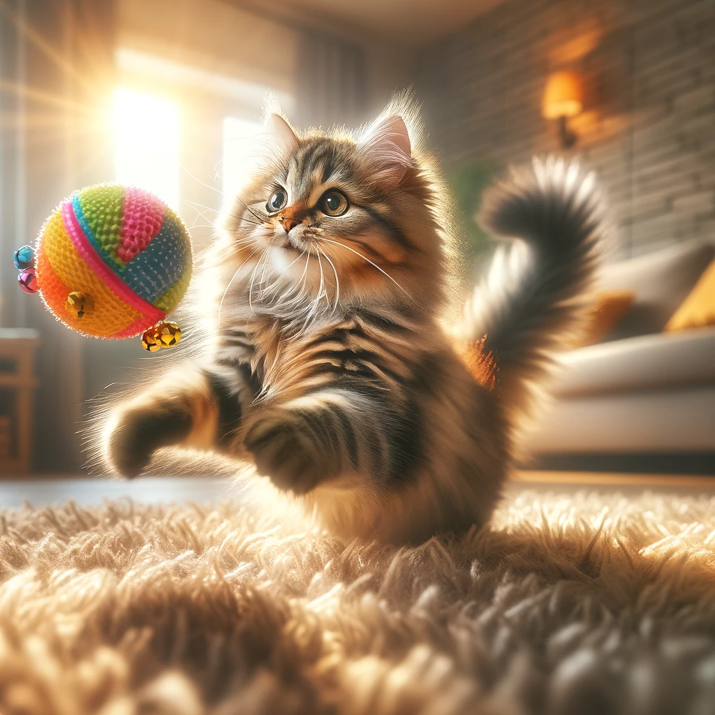 a cat playing with a toy 
