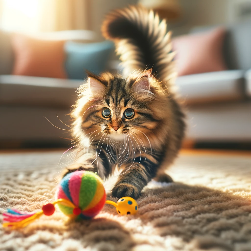 a cat playing with a toy 