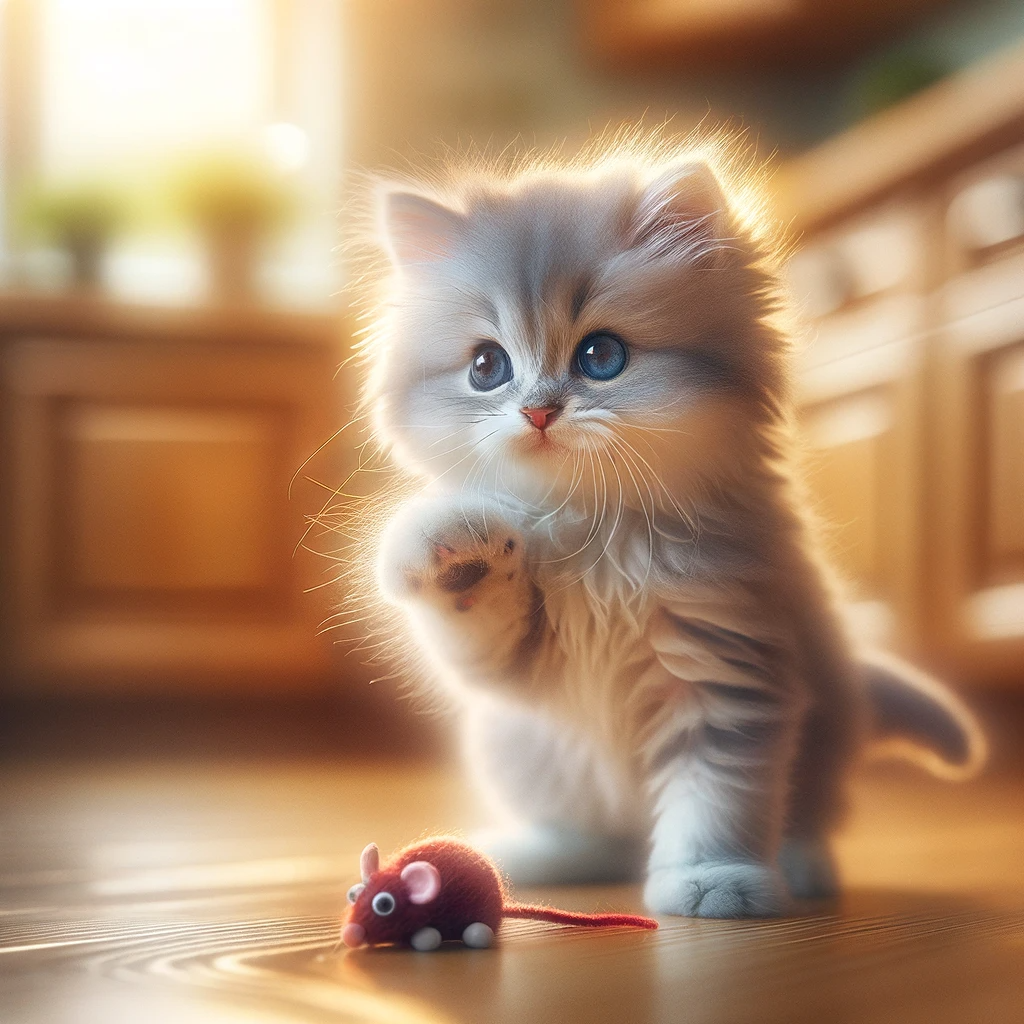a kitten playing with a toy