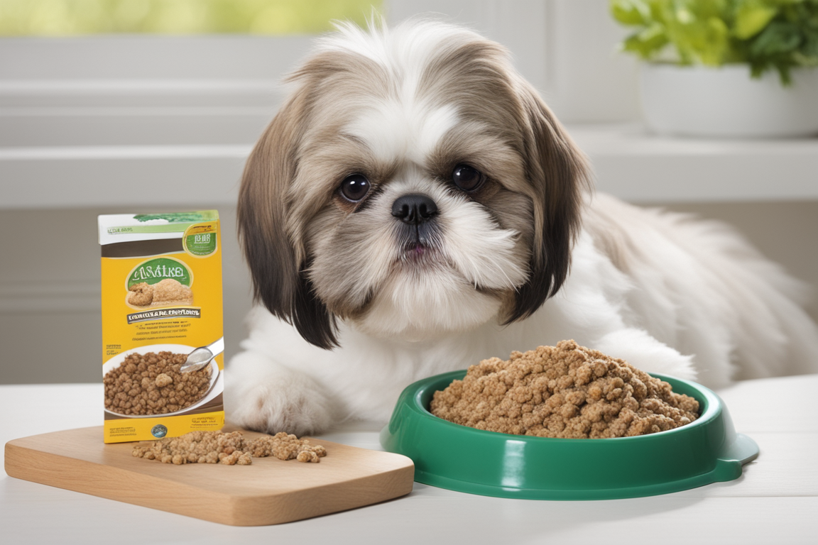 A Shih Tzu enjoying a meal from a slow feeder bowl