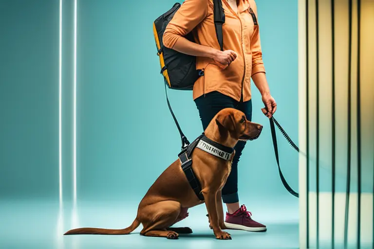 A dog owner using a no-pull harness on their dog