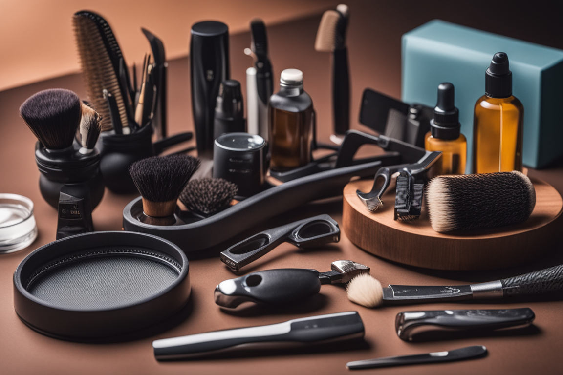 A selection of grooming tools laid out in an organized manner