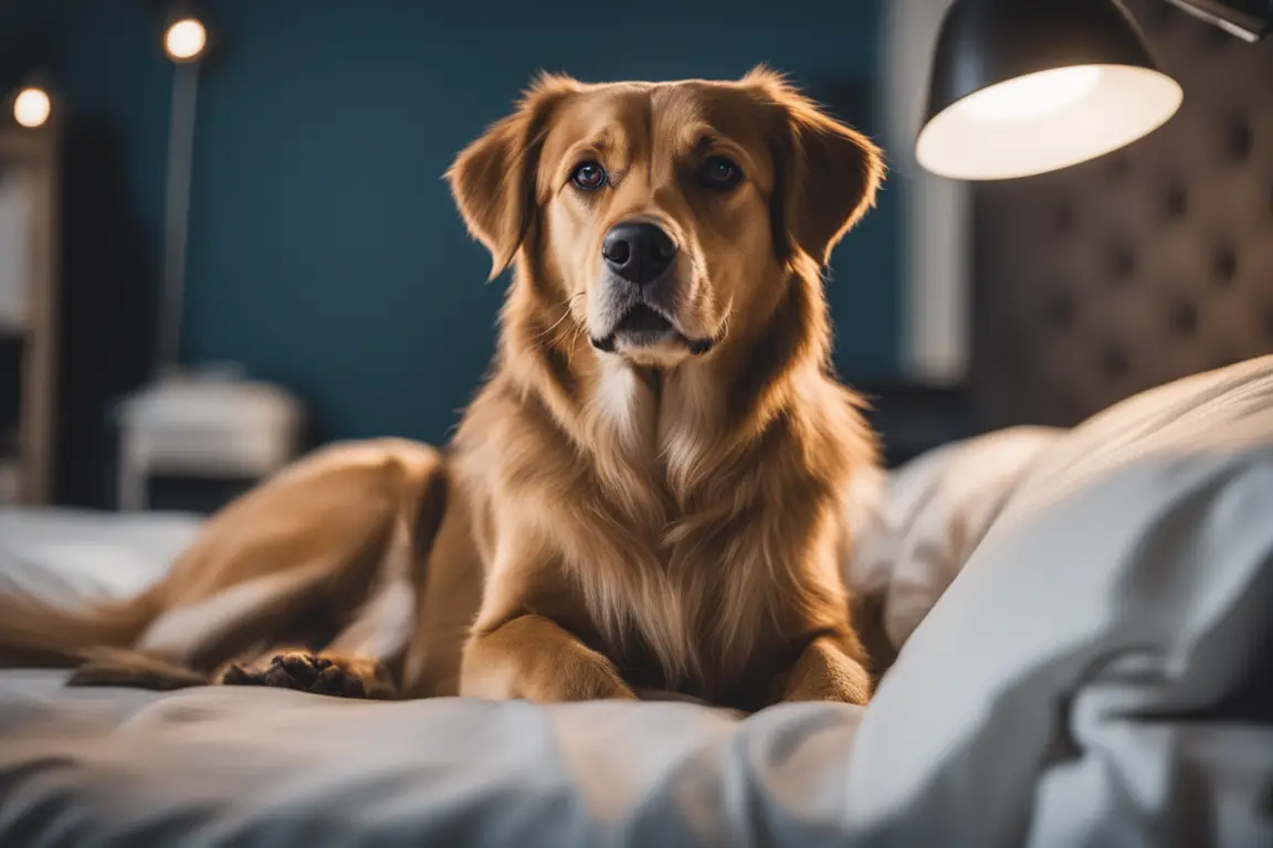 Dog Watching Owner Make the Bed