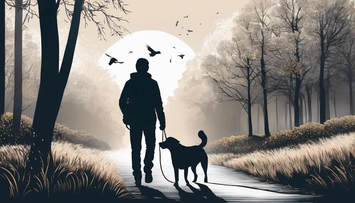 Illustration of a person with a dog, representing the topic of dog allergies