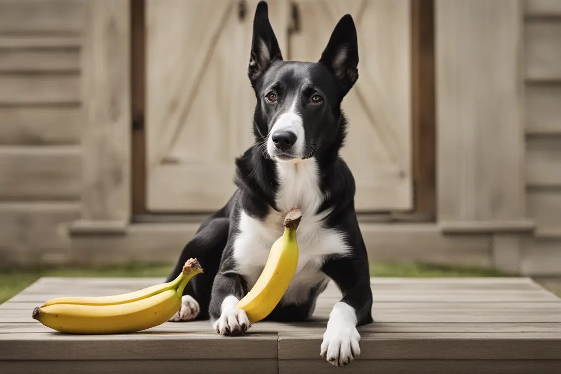 dog outside eating a banana