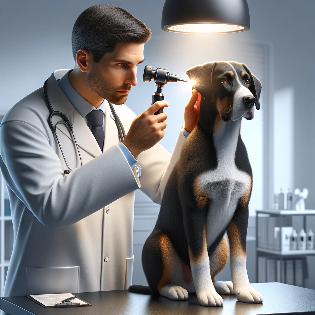 vet inspecting dogs ear
