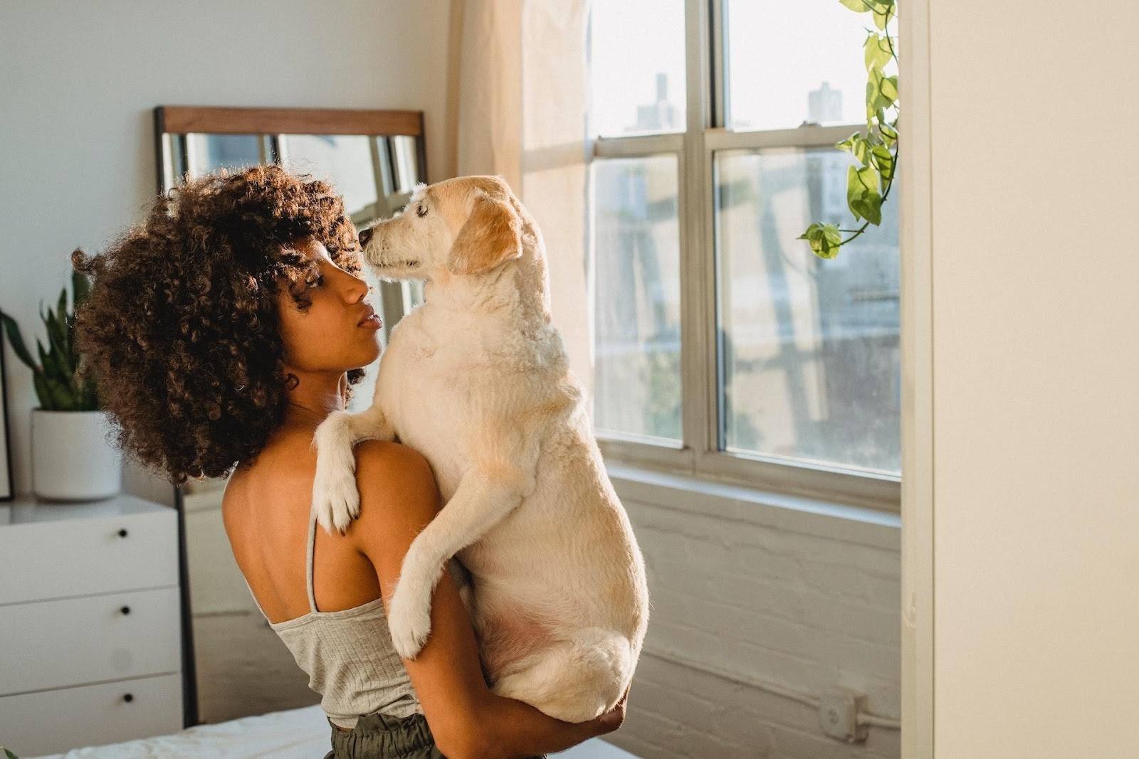 Woman holding dog