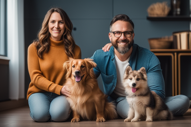 Image of a family with different dog breeds