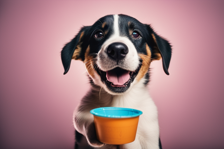 Illustration of a happy puppy receiving a treat