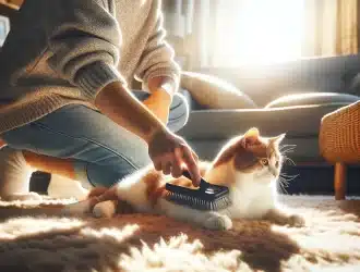 cat grooming with brush