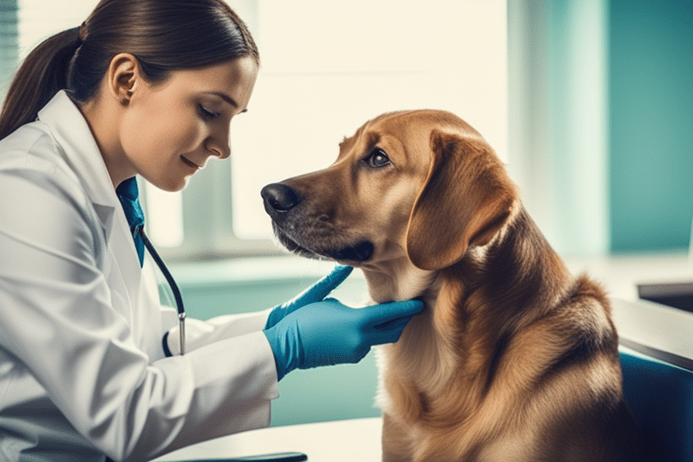 Image of a dog receiving a check up at the veterinarians office