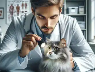 vet looking at cats eye