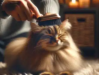 cat getting brushed happy