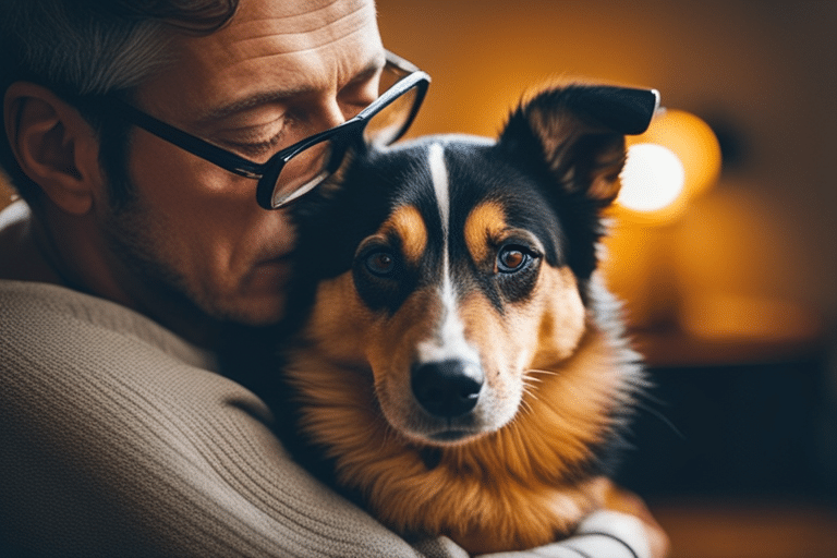 Image of a dog cuddling with its owner