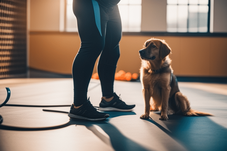 Image of a dog training session or a dog overcoming a challenge