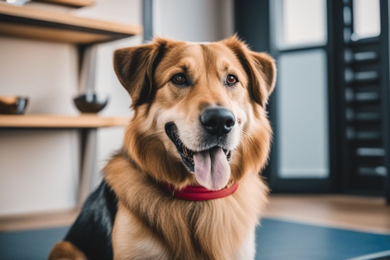 A happy older dog with its owner