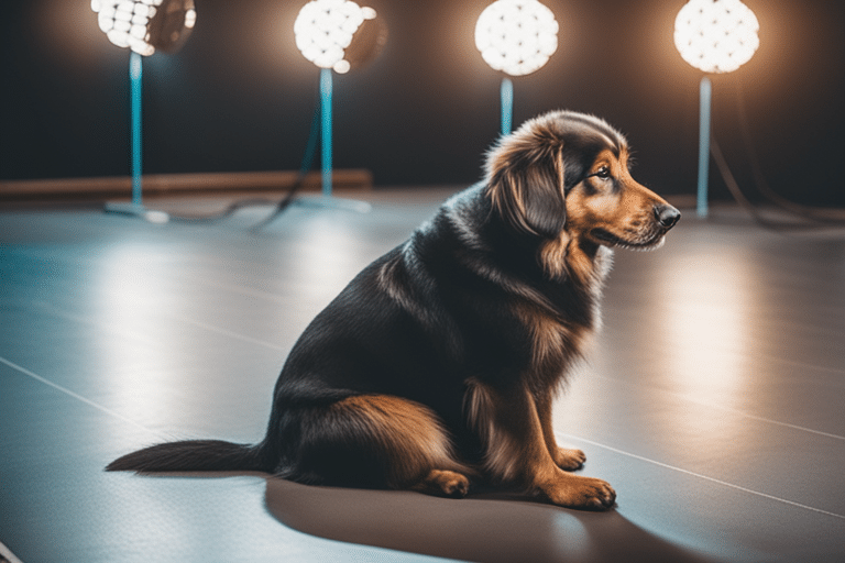 A professional dog trainer working with an older dog