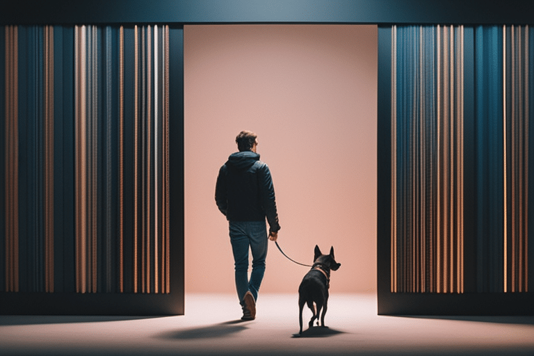 A person walking a dog with a loose leash