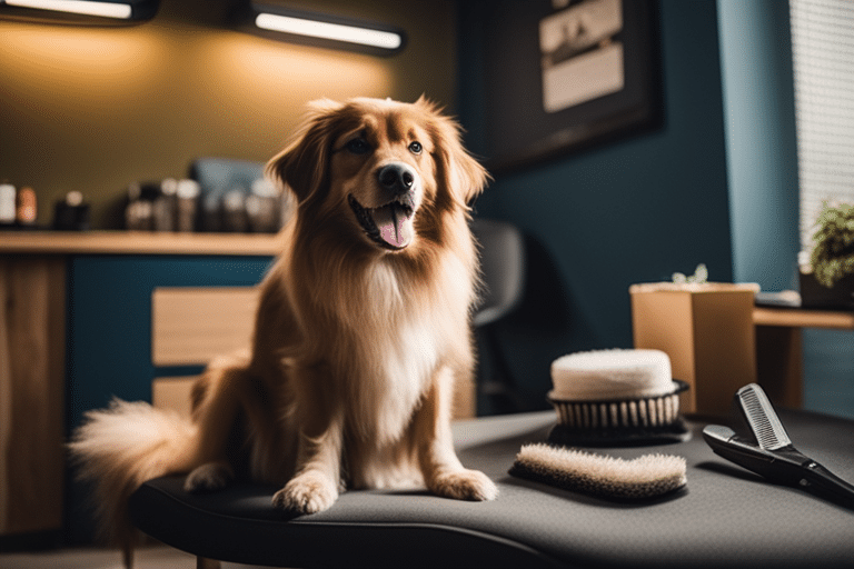 A photo of a dog enjoying a grooming session at home