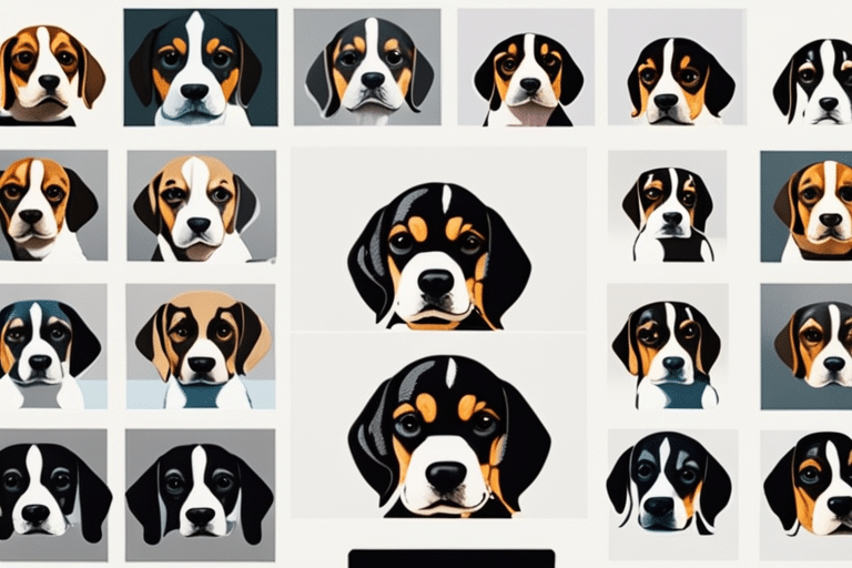 A collage of different Beagle puppies