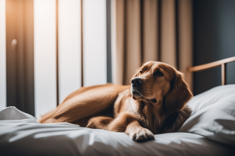 A photo of a person cuddling with their dog in bed