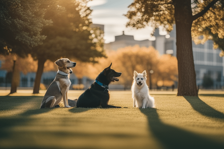 Dogs interacting in a park showcasing various forms of communication 2ae