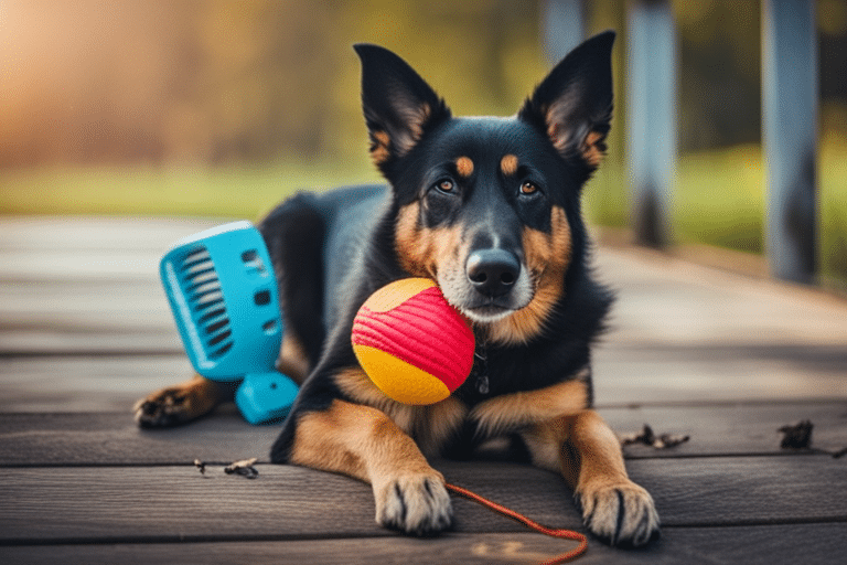 Image of a dog with a destroyed toy