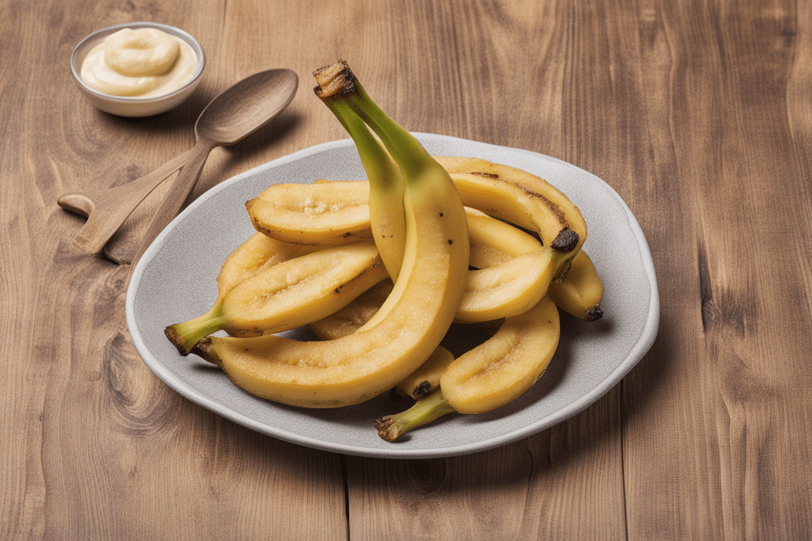 a photo of a fried banana in a bowl on a table