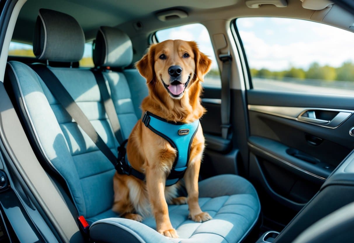 Dog wearing car harness